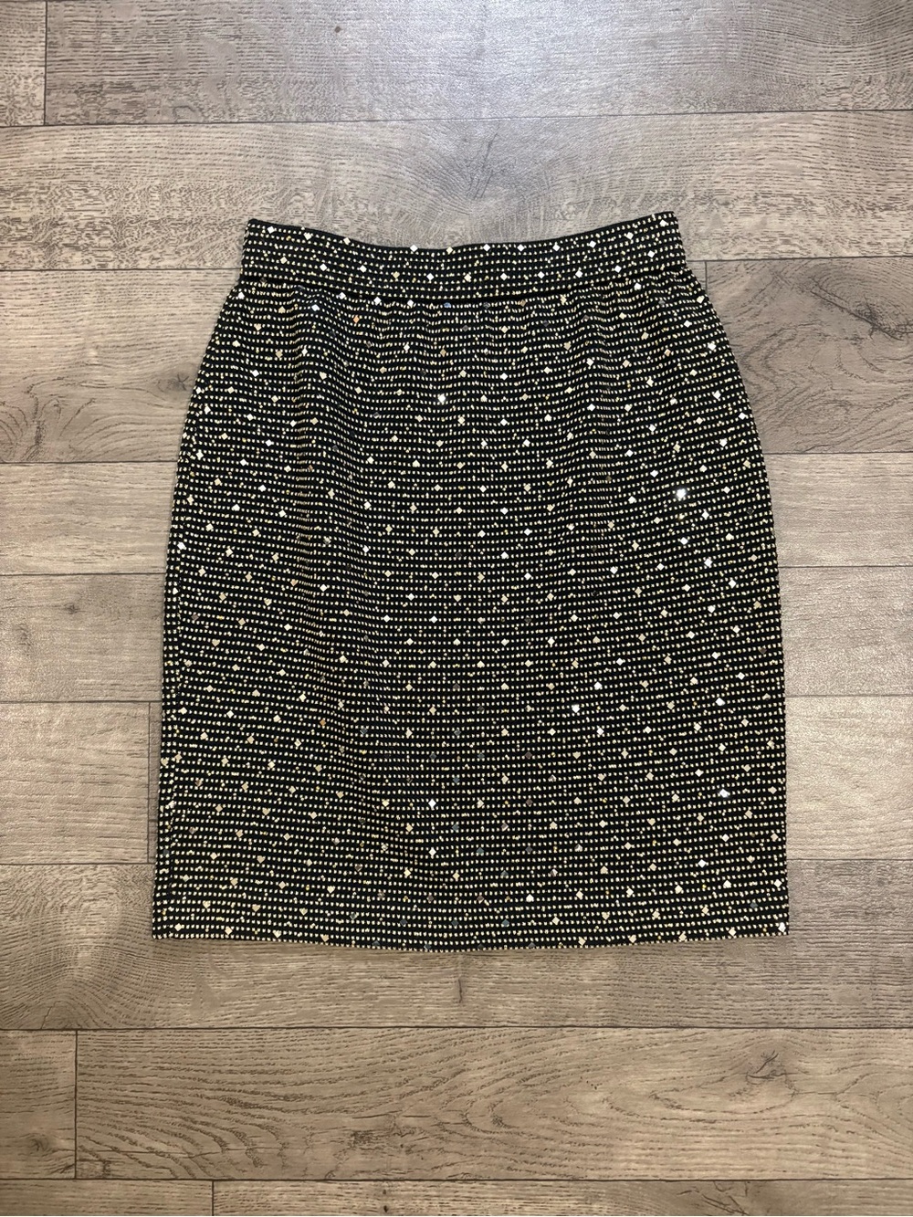 St. John Black & Gold Sequin Dot Pencil Skirt